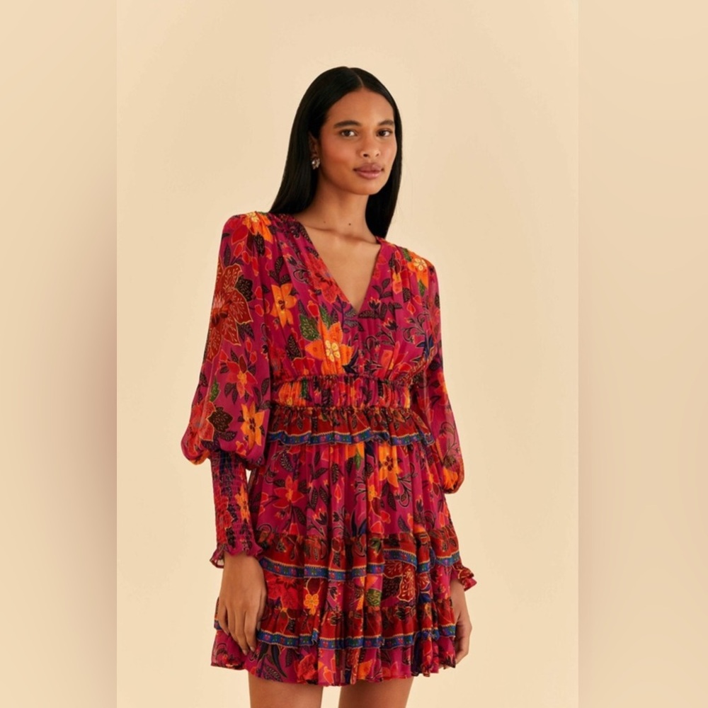 Farm Rio Tropical Tapestry Pink and Red Floral Dress - XS